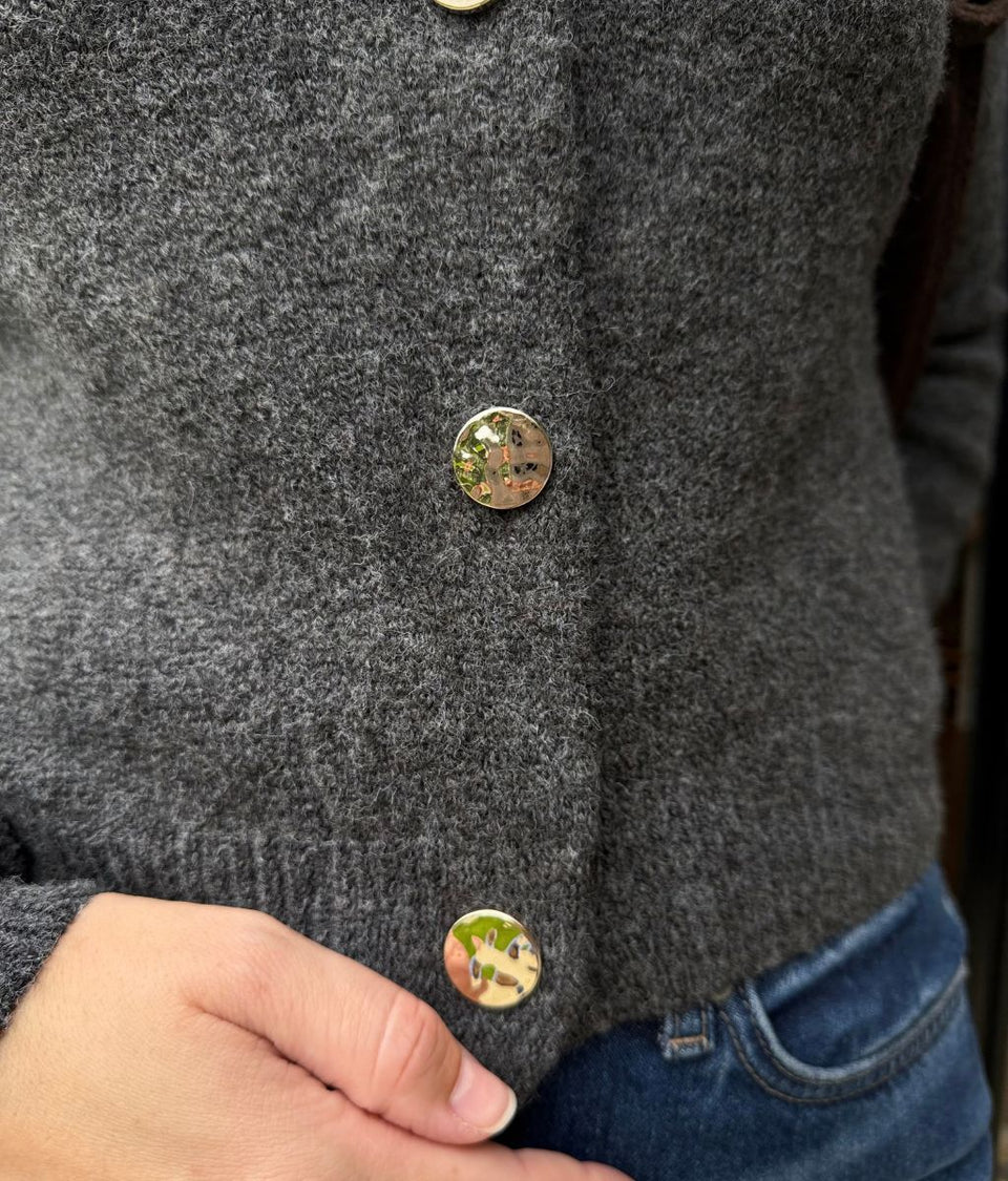 Charcoal Gold Button Cardigan