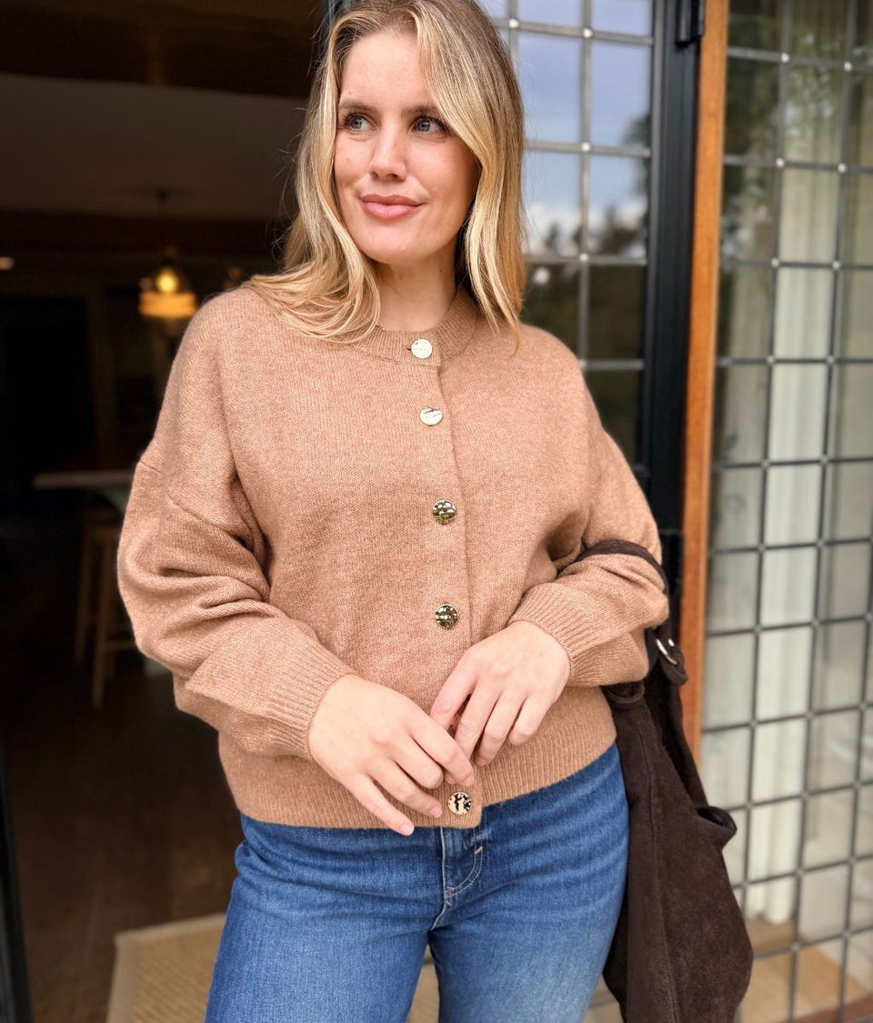 Camel Gold Button Cardigan