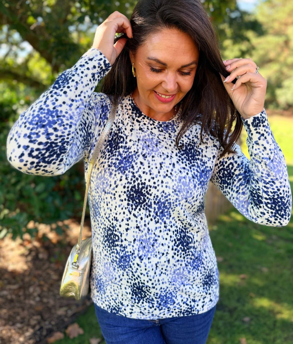 Ivory & Blue Print Jumper