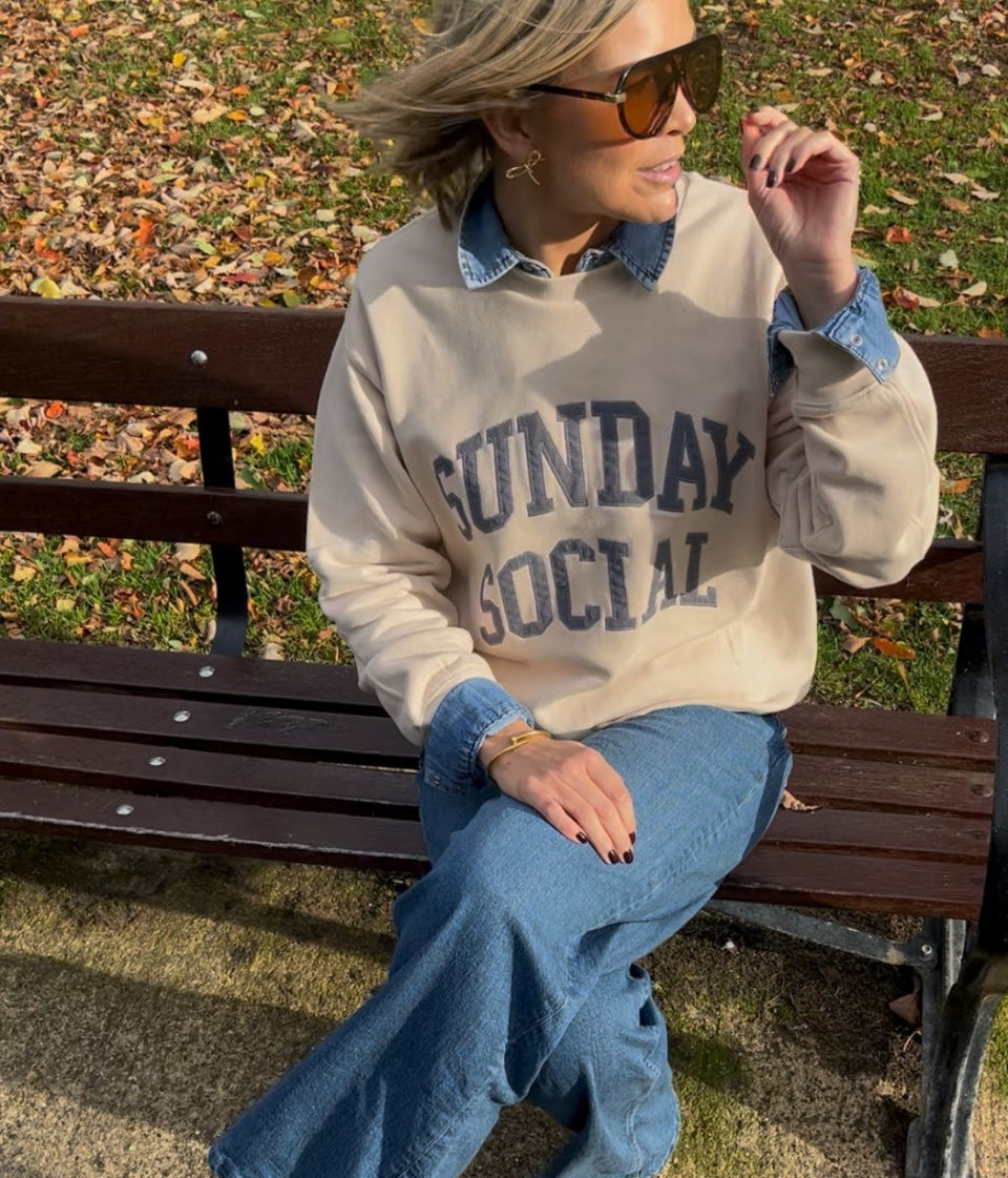 Ecru Pure Cotton Relaxed Slogan Sweatshirt