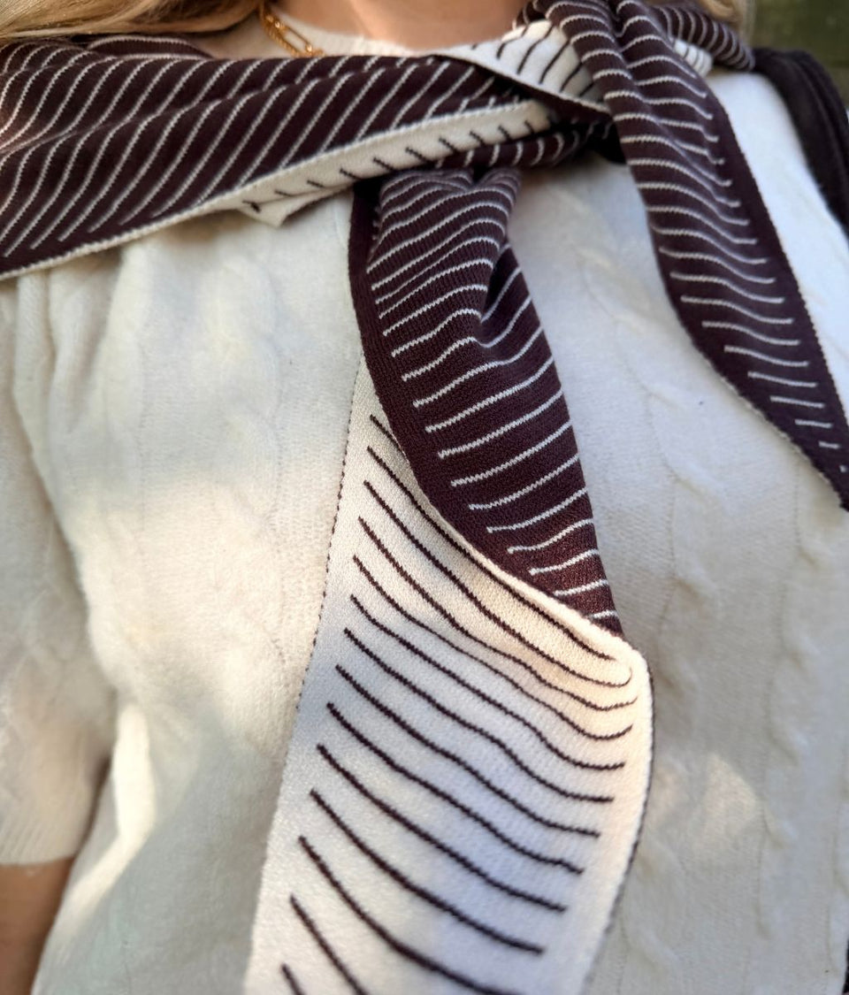Brown Striped Reversible Triangle Wool Blend Scarf