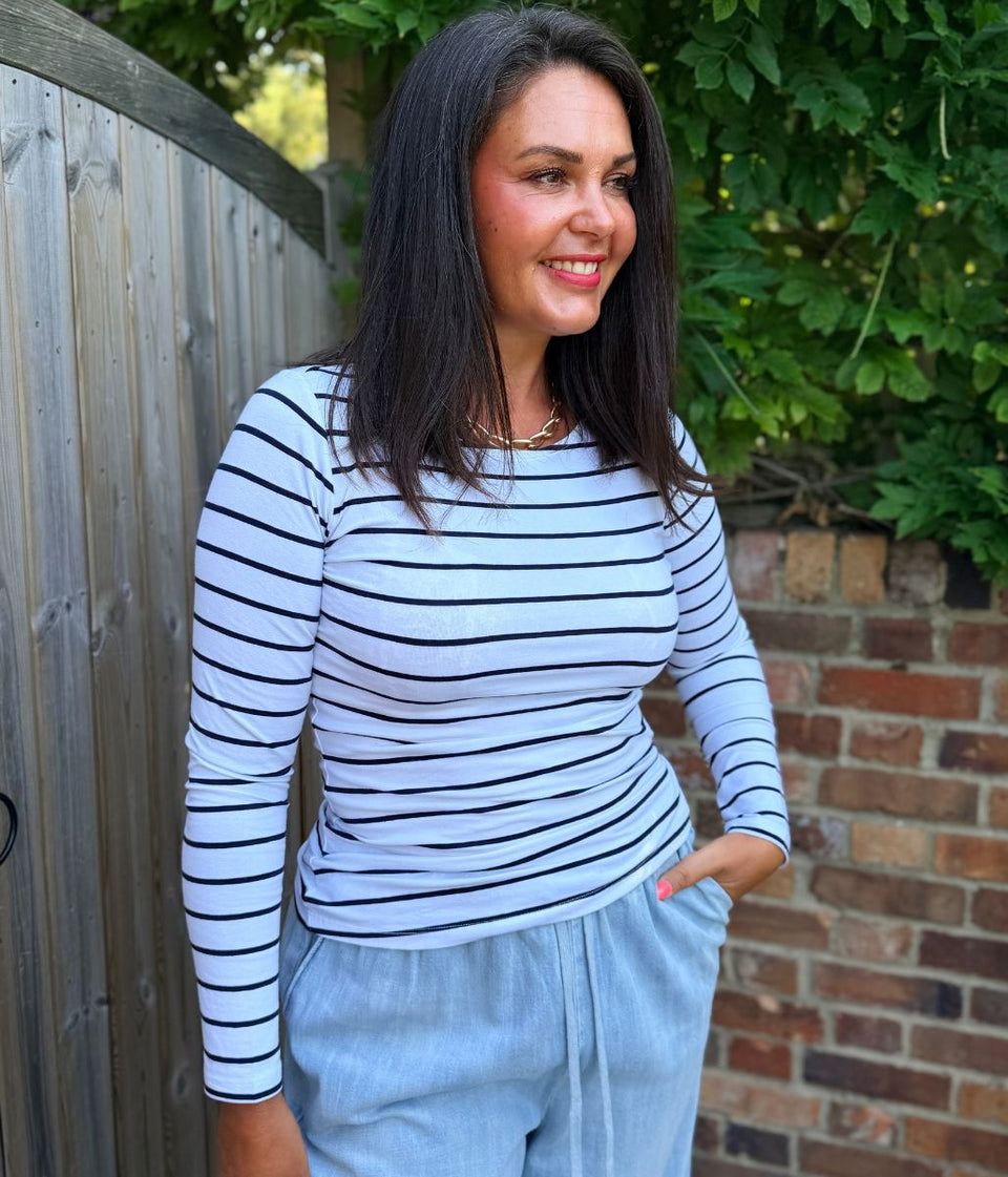 White Striped Long Sleeve Top