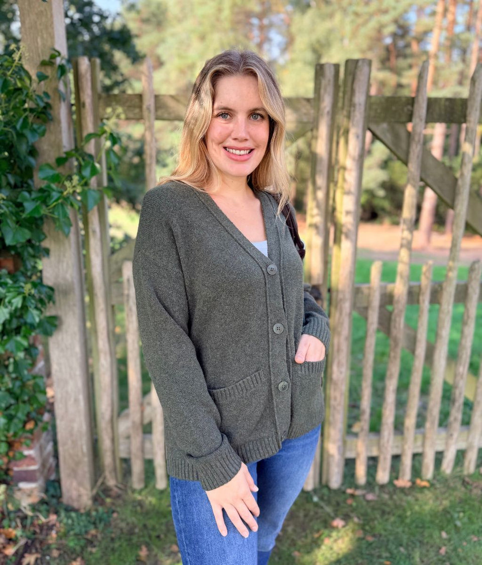 Forest Green Cosy Soft V Neck Wool blend Cardigan
