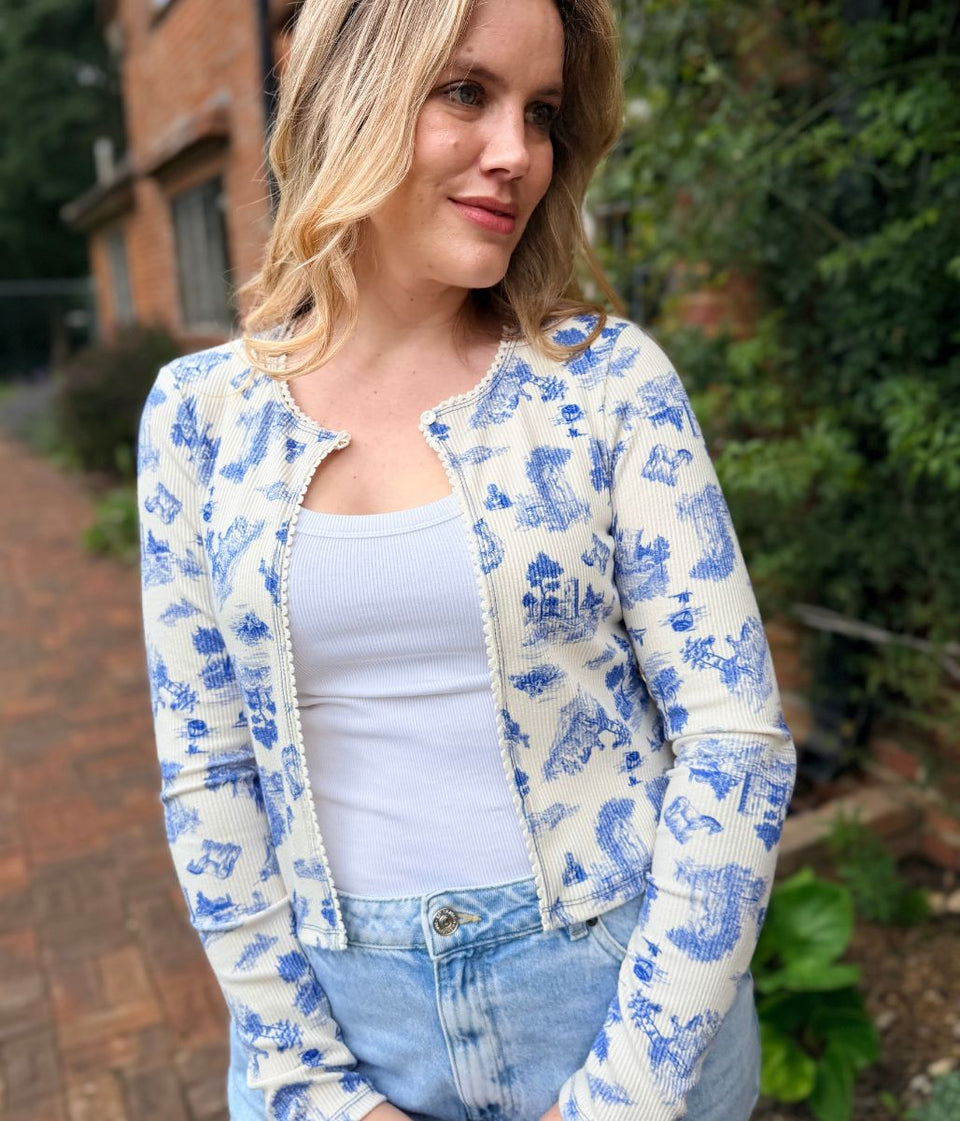 Ceramic Print Ribbed Cardigan