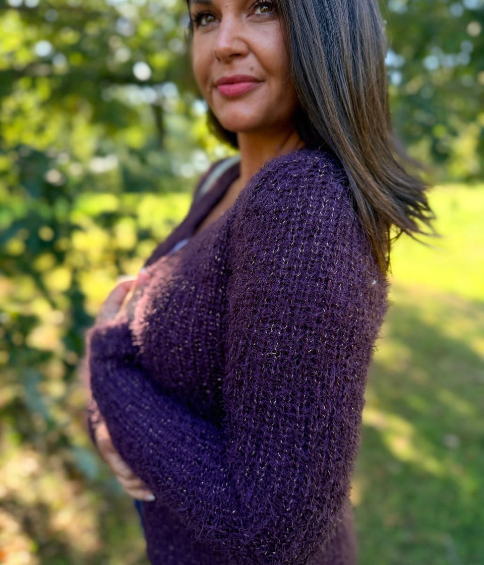 Aubergine Sparkle Knit Open Cardigan