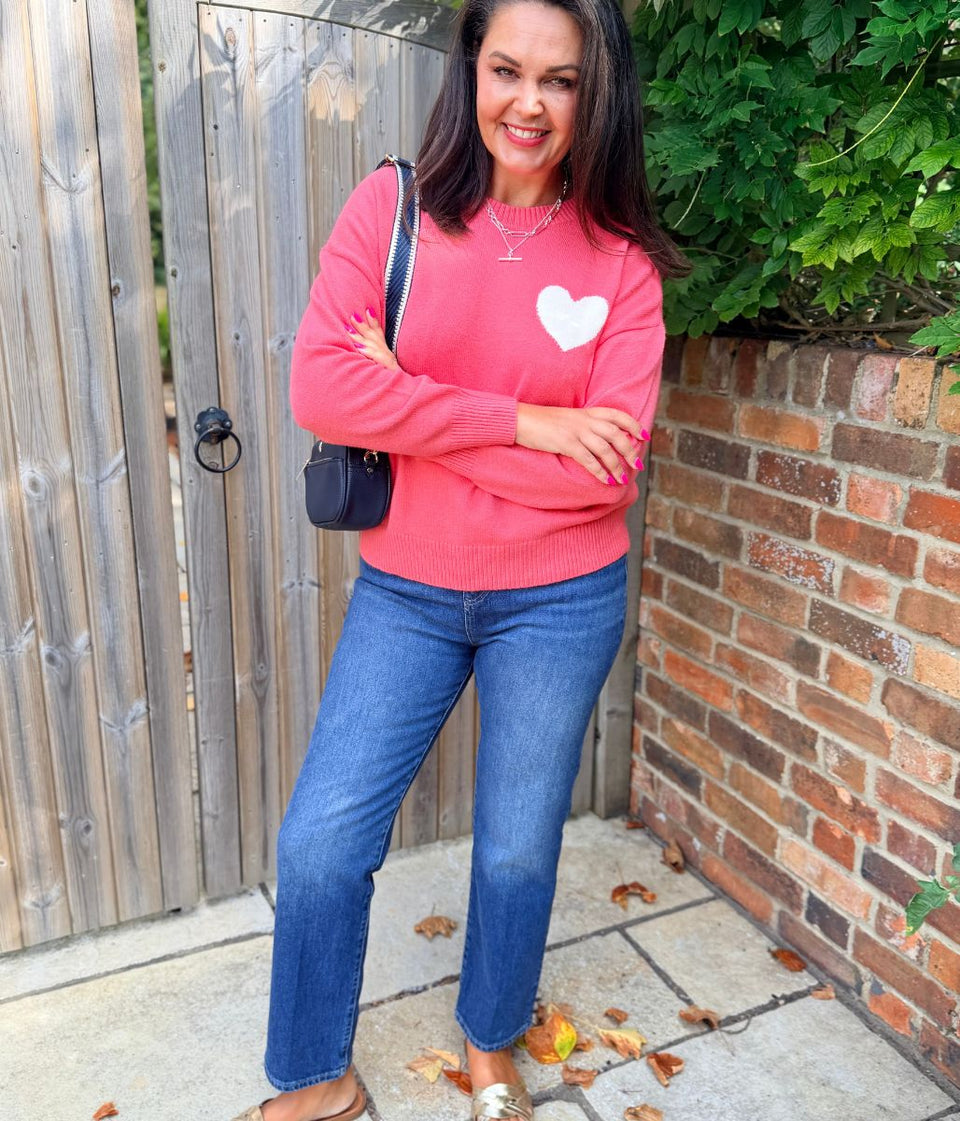 Pink Crew Neck Heart Jumper