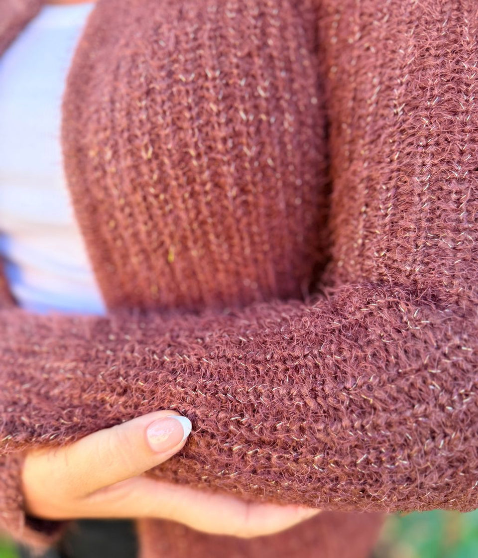 Brown Sparkle Knit Open Cardigan