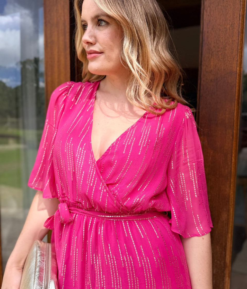 Pink Gold Detail Wrap Dress