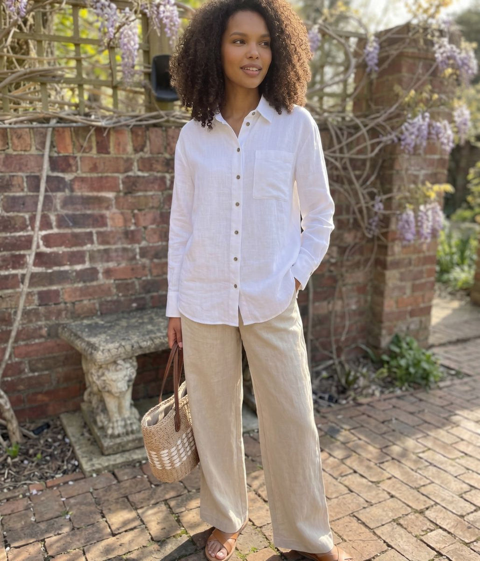 White Linen Blend Shirt
