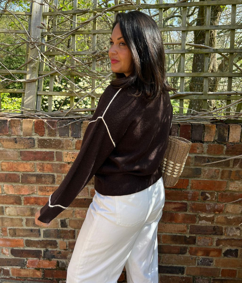 Brown Tipped Detail Relaxed Fit Jumper