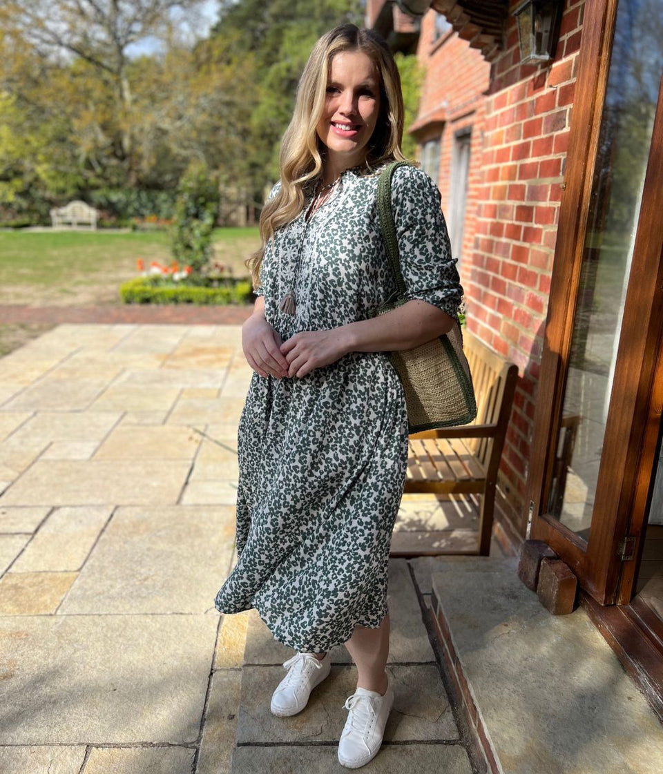 Brakeburn Leopard Floral Midi Dress