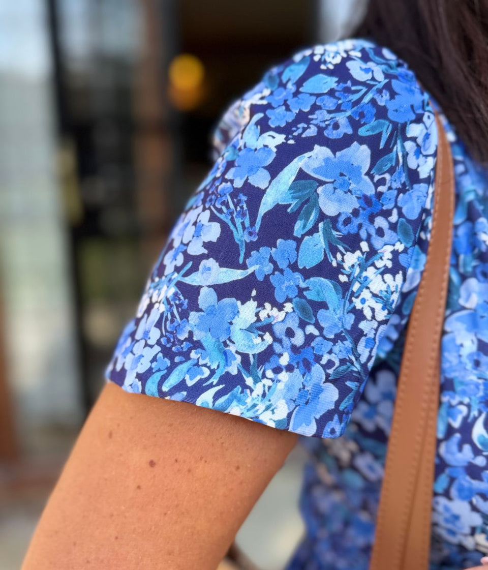 Blue Empire Waist Floral Dress
