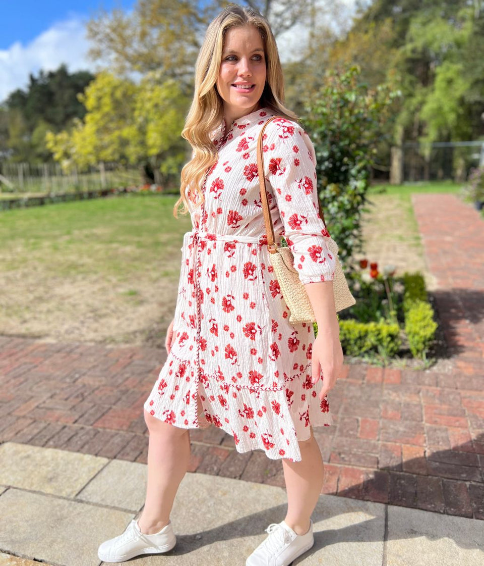 Brakeburn Ivory & Red Floral Dress