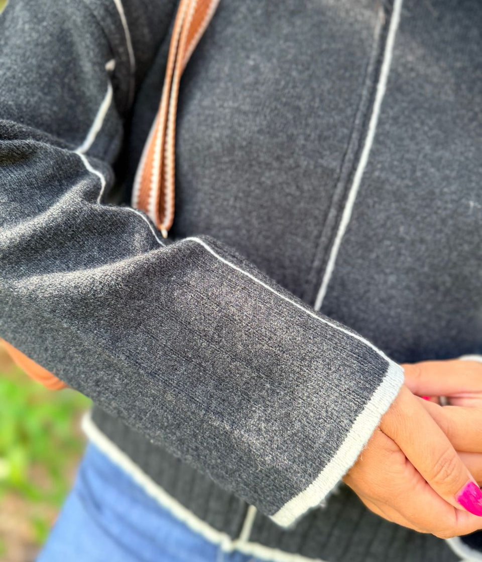 Charcoal Tipped Lambswool Premium Crew Neck Jumper
