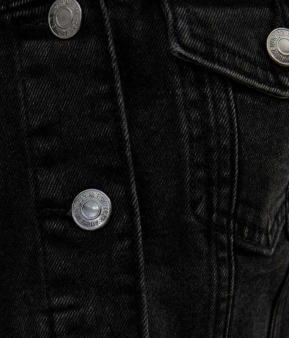 Black Wash Button Front Denim Jacket