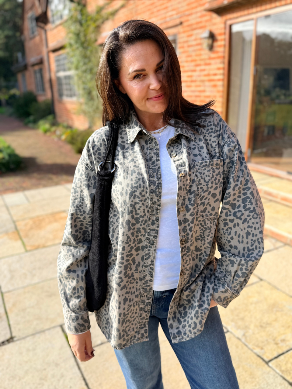 Leopard Print Oversize Denim Shirt
