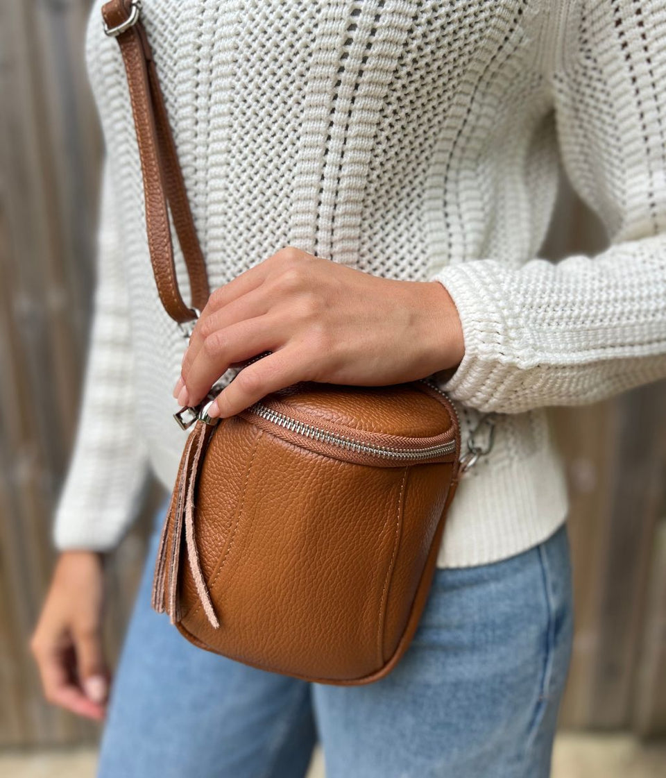 Genuine Brown Leather Crossbody Bag