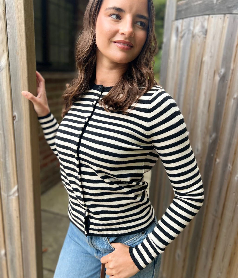 Black & White Striped Classic Cardigan
