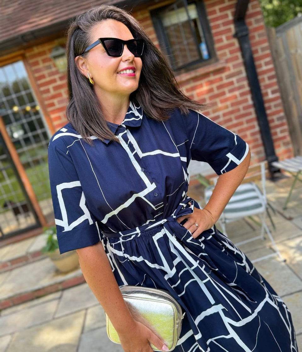 Navy Graphic Midi Shirt Dress