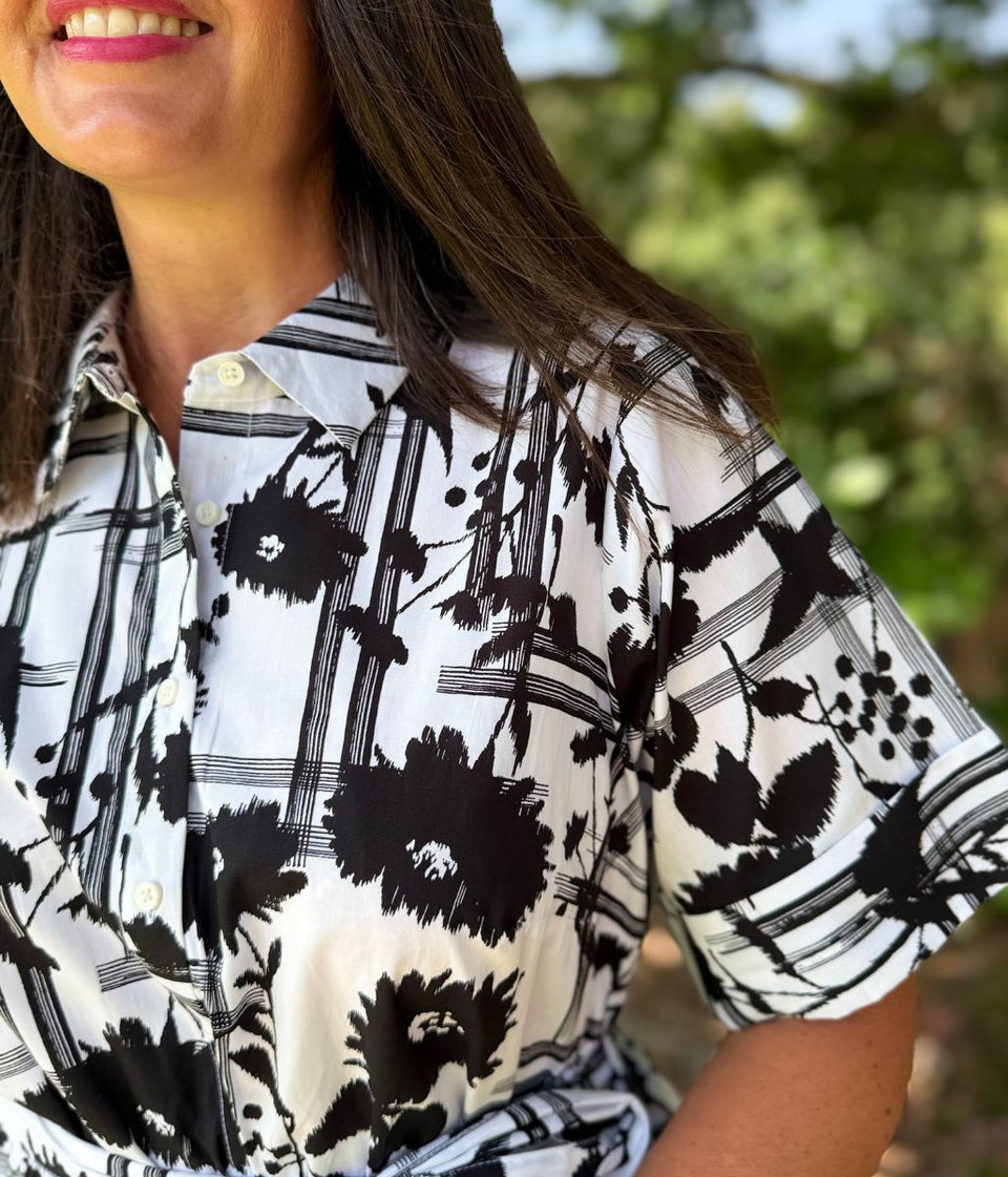 Black Floral Midi Shirt Dress - No Belt