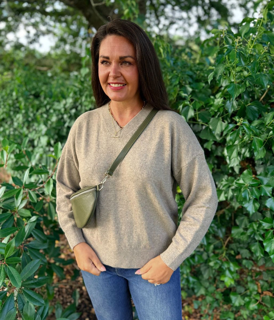 Mocha Soft V Neck Jumper