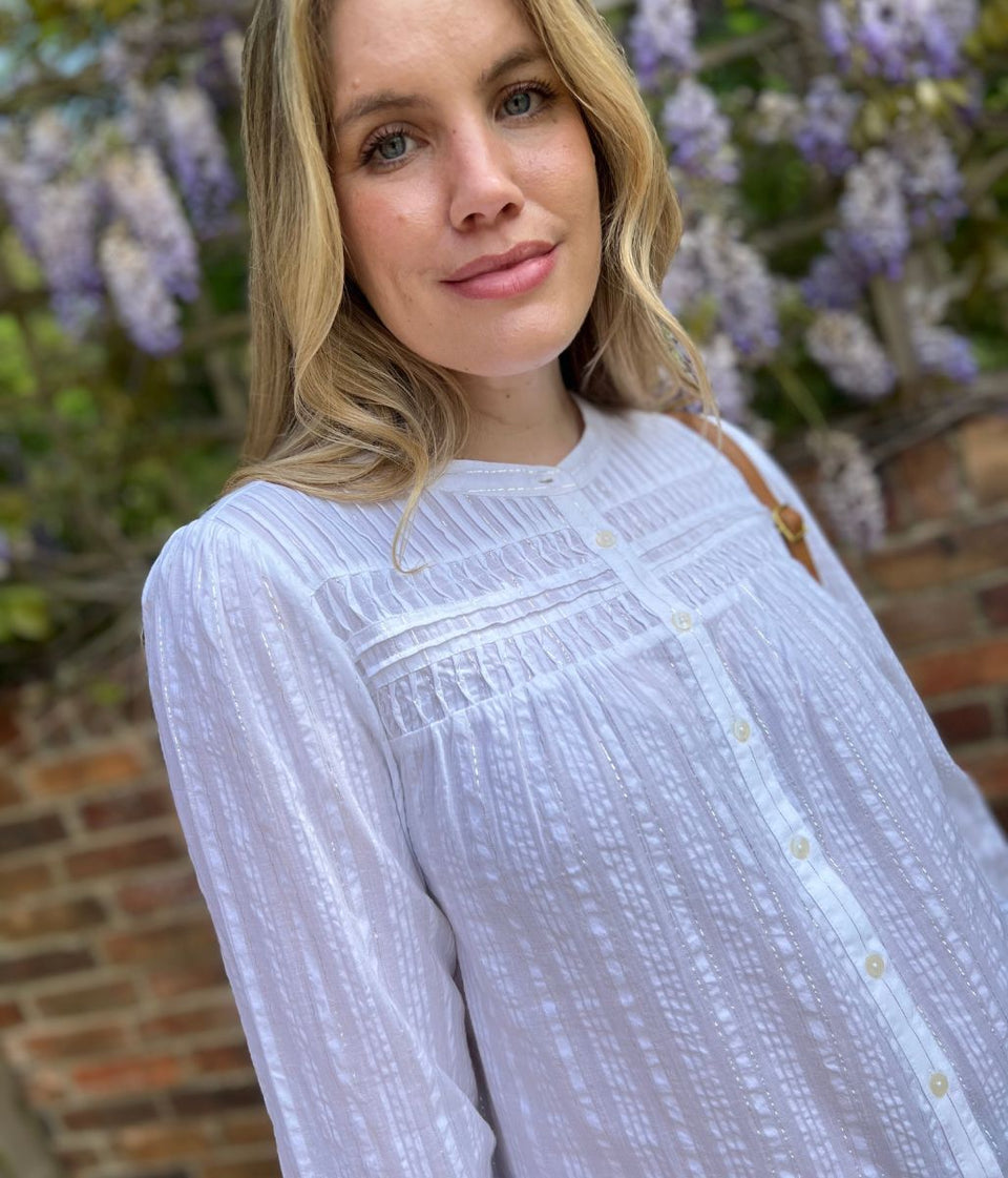 Brakeburn Ivory Pintuck Sparkle Thread Blouse