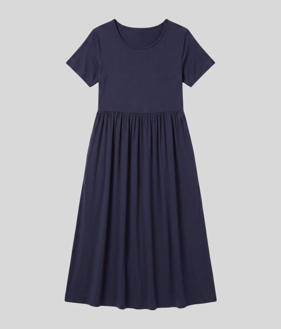 Navy Stretch Tiered Midi Dress