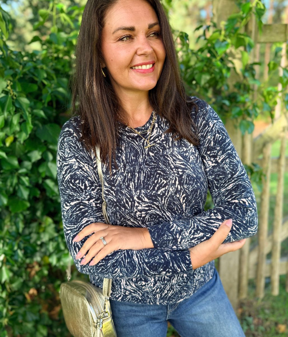 Navy & Pink Abstract Soft Knit Jumper