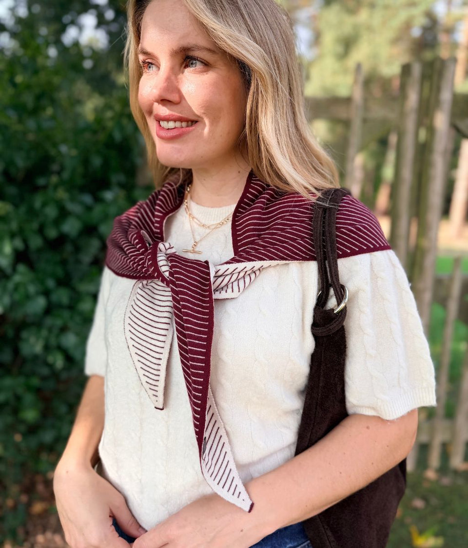 Burgundy Striped Reversible Triangle Wool Blend Scarf