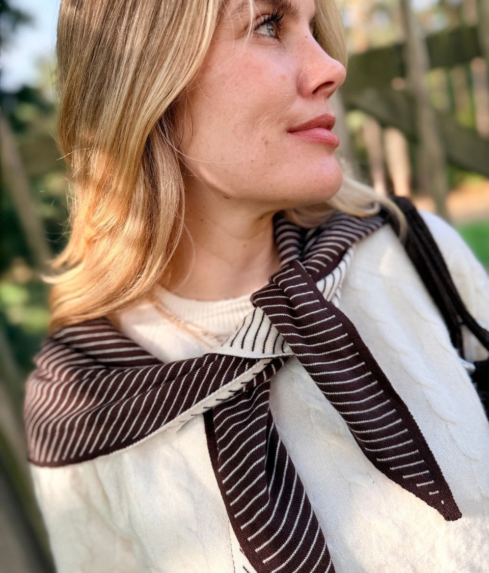 Brown Striped Reversible Triangle Wool Blend Scarf