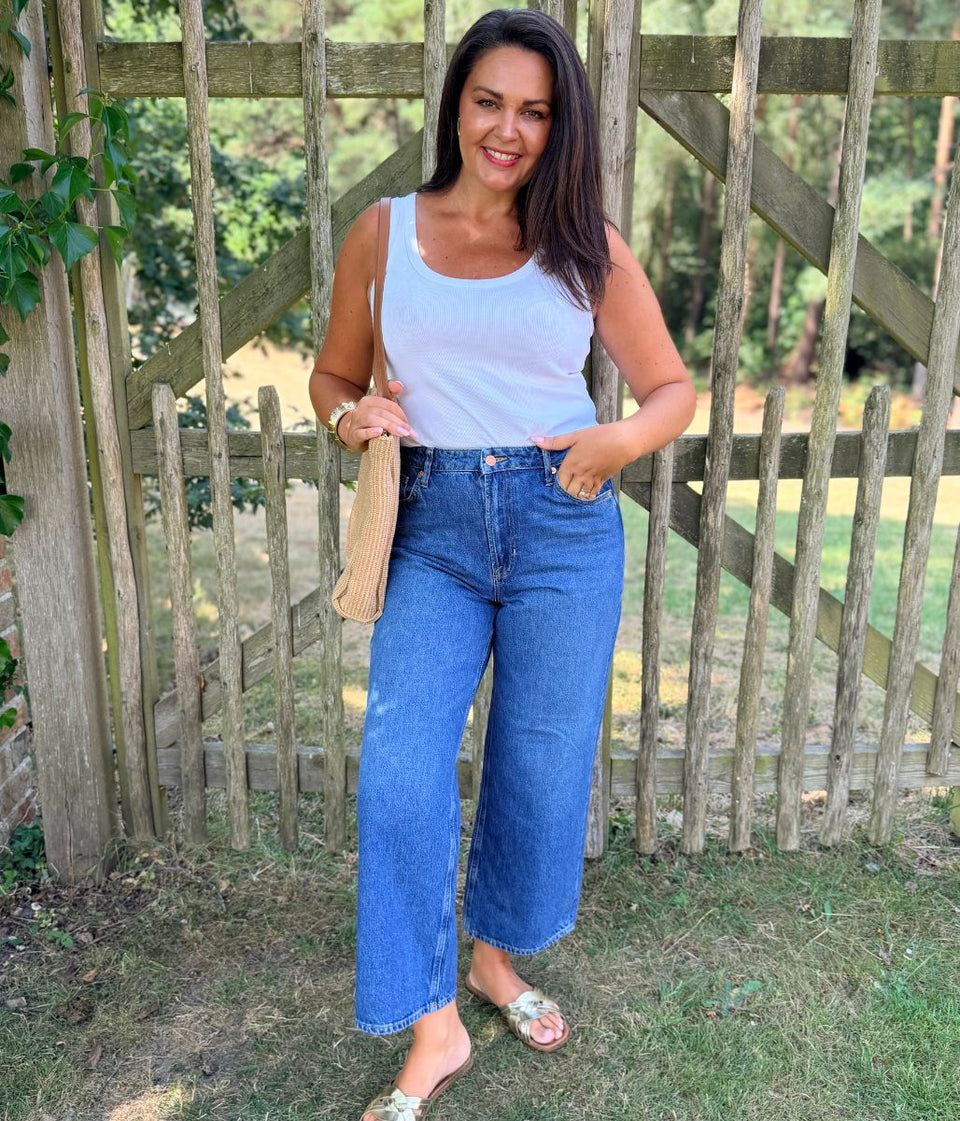 Blue High Rise Cropped Jeans