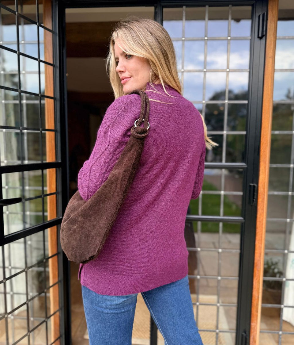 Purple Side Button Textured Knit Jumper