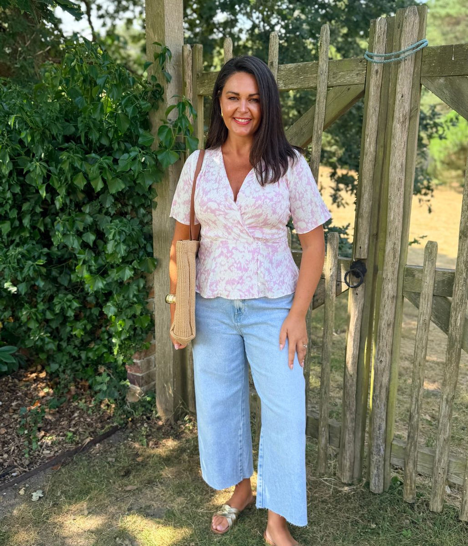 Pale Pink Floral Print Wrap Blouse