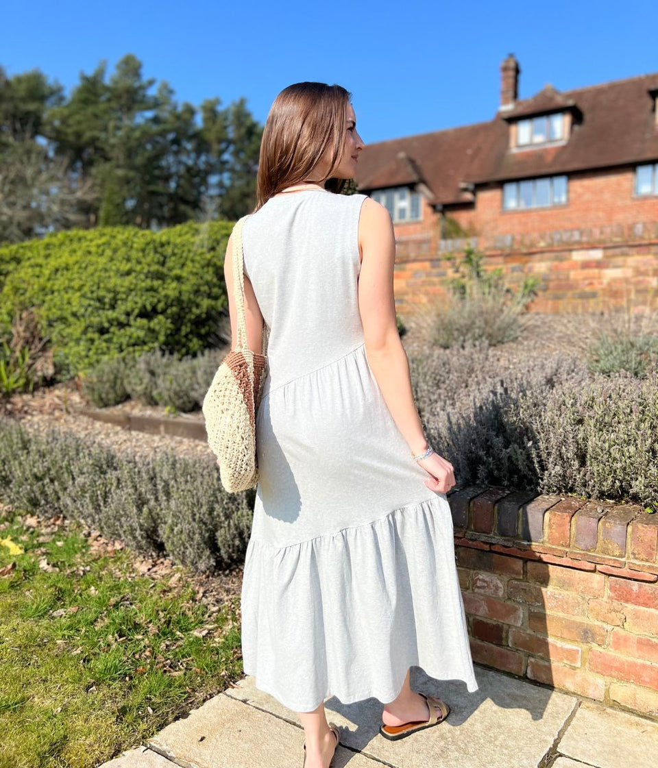 Grey Premium Asymmetric Sleeveless Jersey Dress