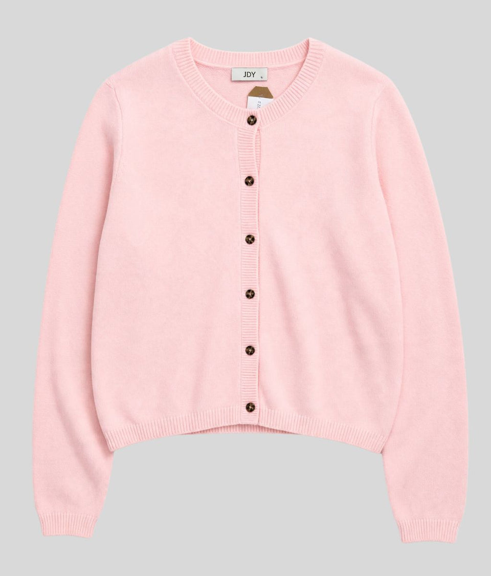 Light Pink Crew Neck Wool Blend Cardigan