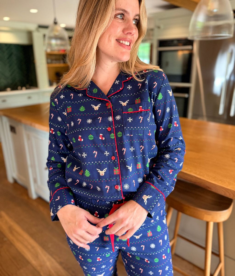 Womens Navy Classic Christmas Pyjamas