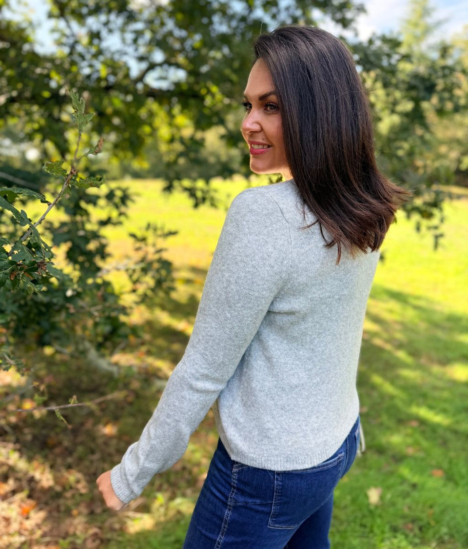 Grey Round Neck Soft Cardigan