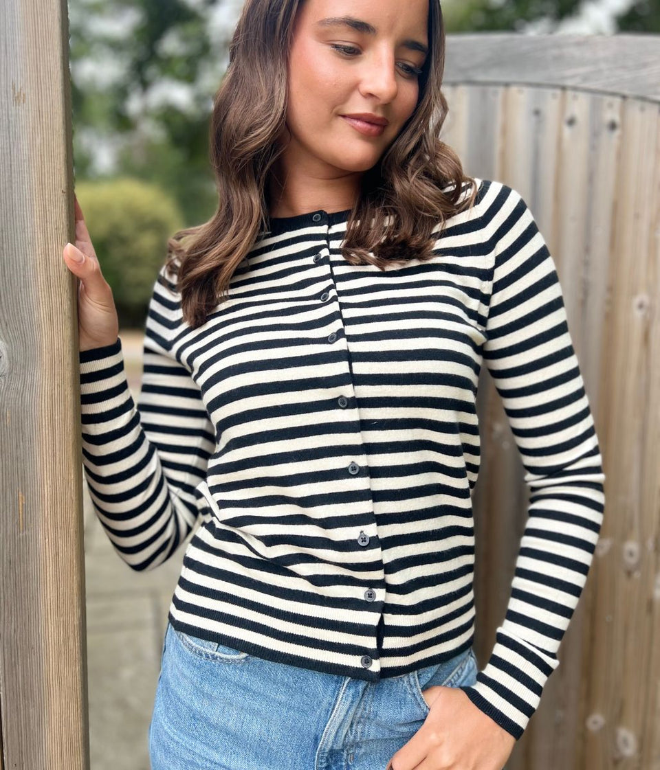 Black & White Striped Classic Cardigan