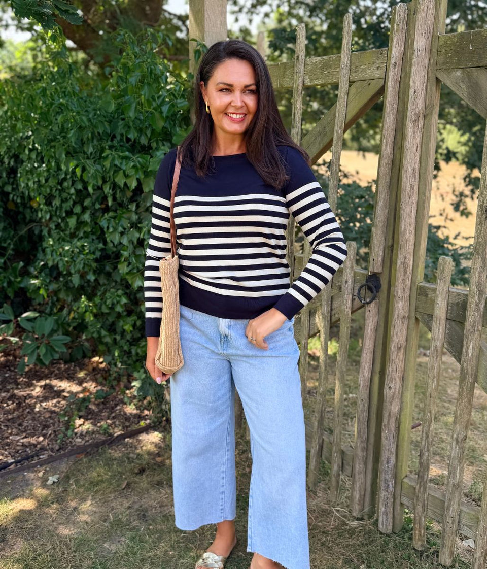 Premium Navy & Ivory Breton Stripe Fine Knit Jumper