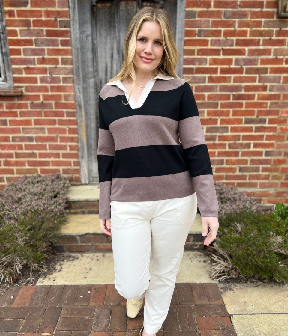 Black & Brown Soft Touch Striped Knitted Rugby Jumper