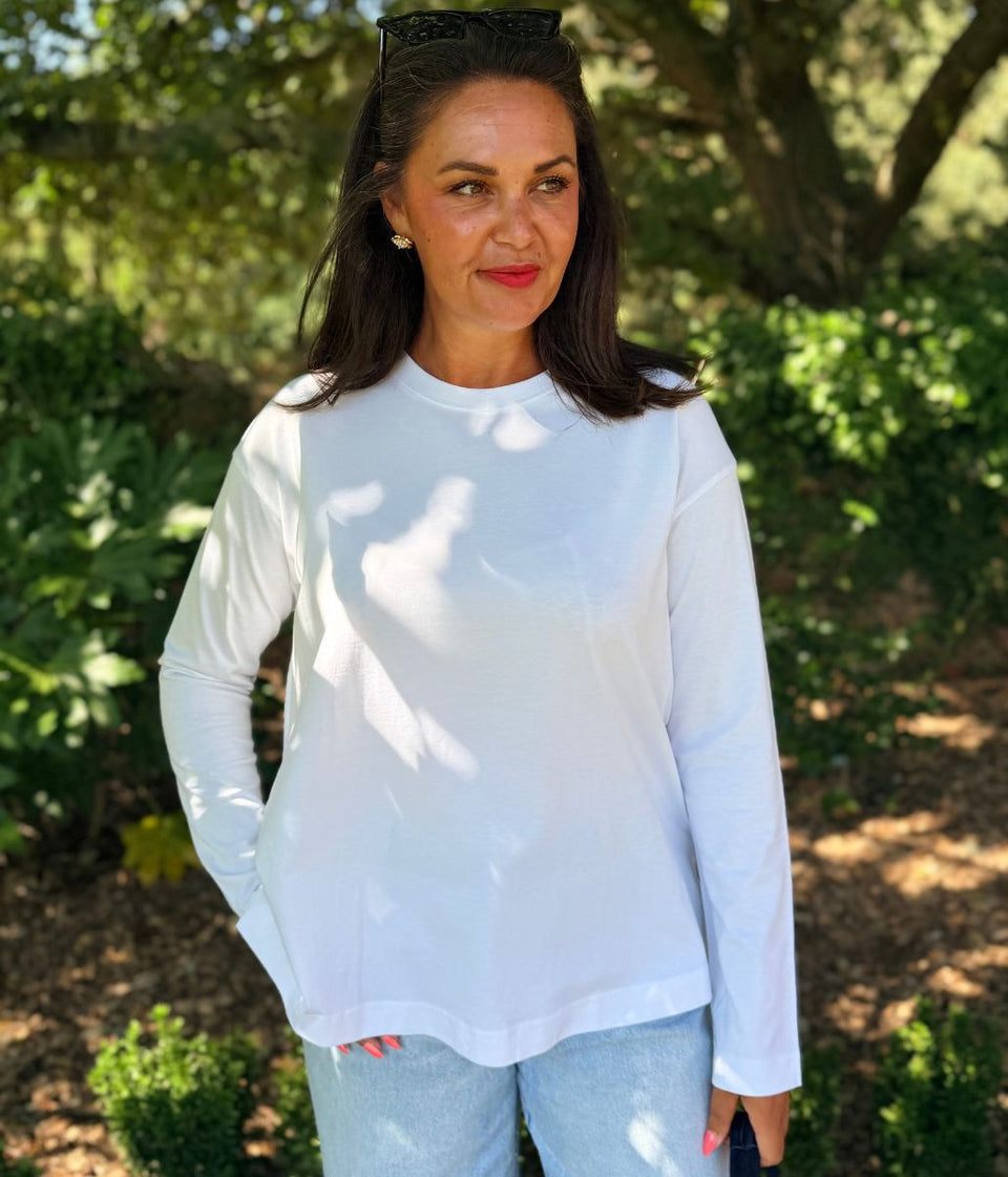 White Long Sleeve Organic Cotton Tunic Top