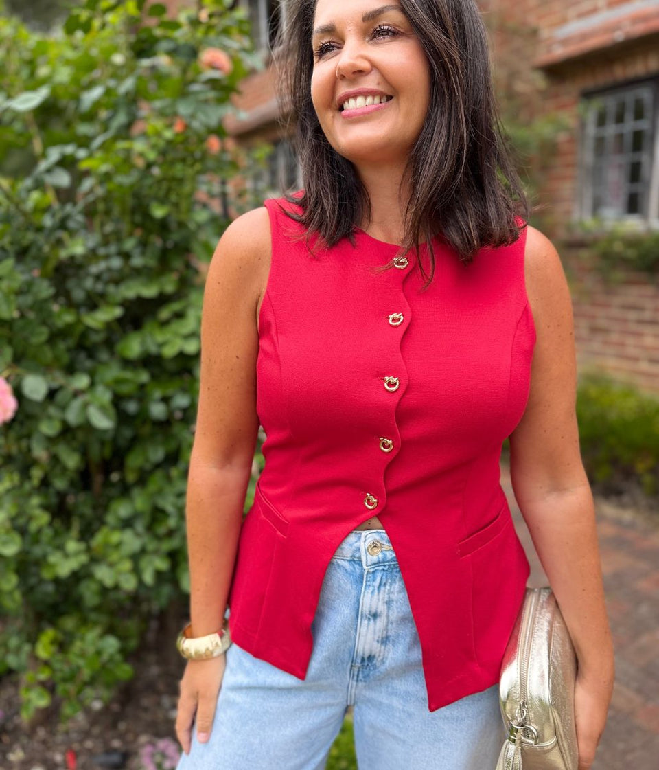 Red Scallop Trim Waistcoat