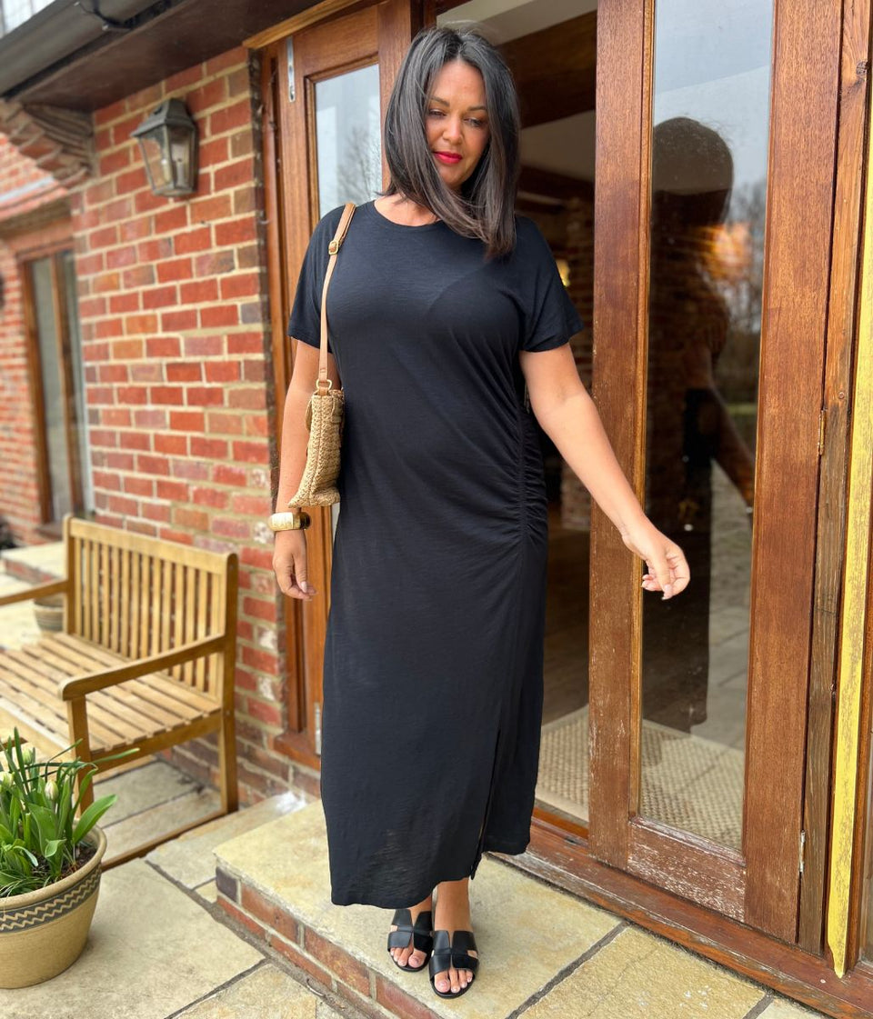 Black Ruched T Shirt Dress