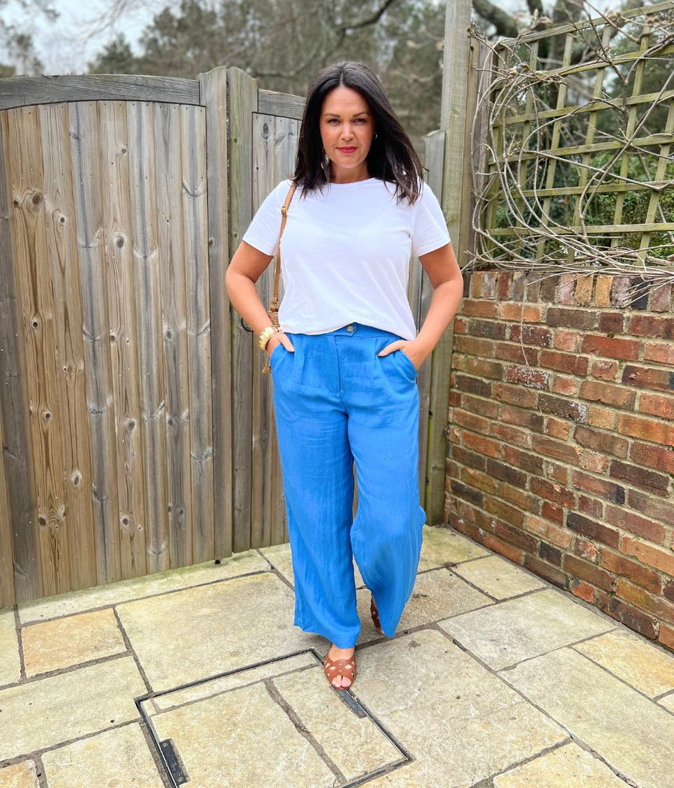 Blue Designer Wide Leg Trousers