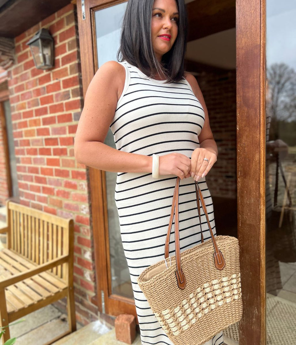 Navy Stripe Column Midi Dress