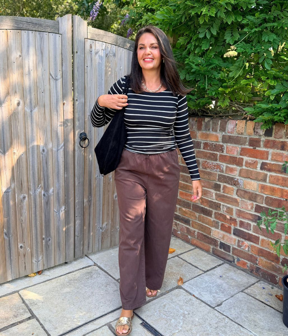 Brown Cotton Rich Drawstring Wide Leg Trousers