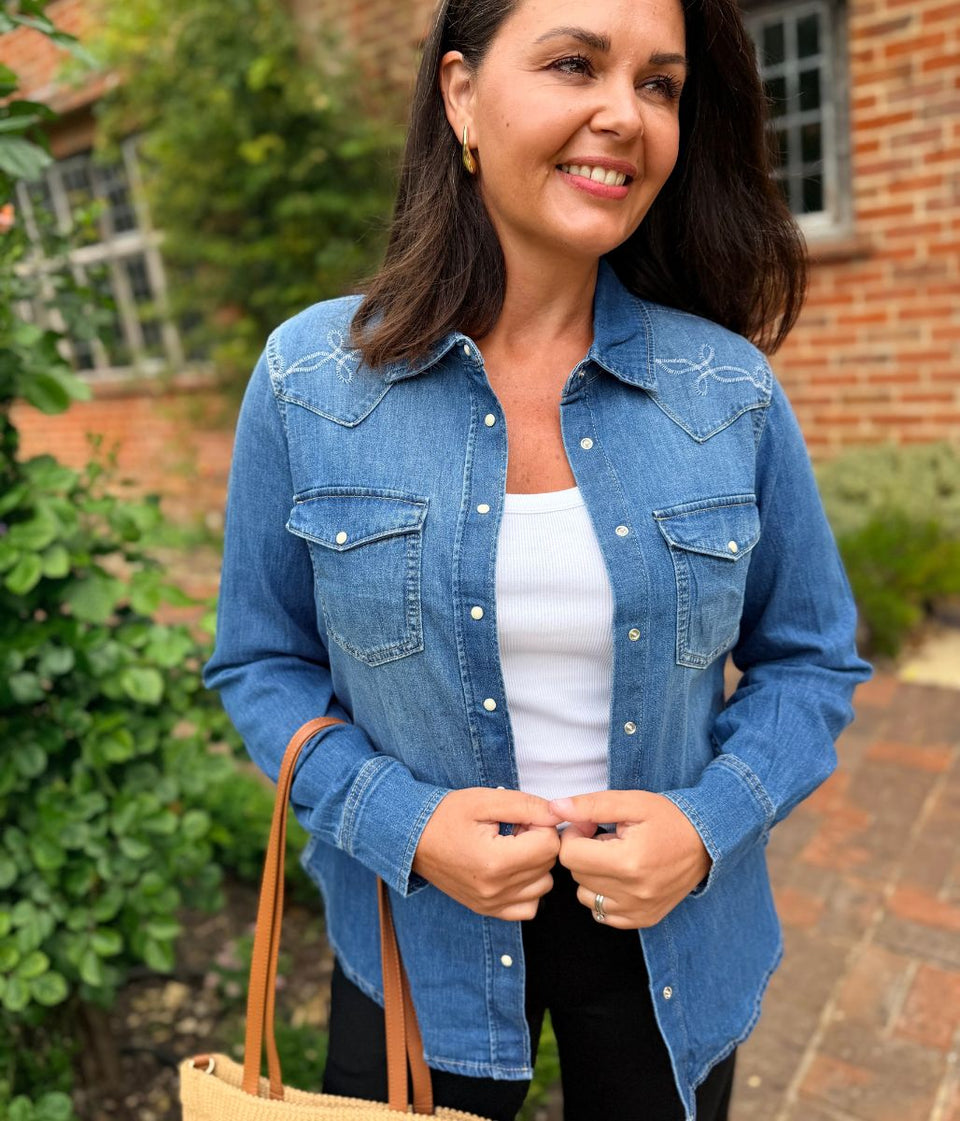 Denim Western Style Embroidered Shirt