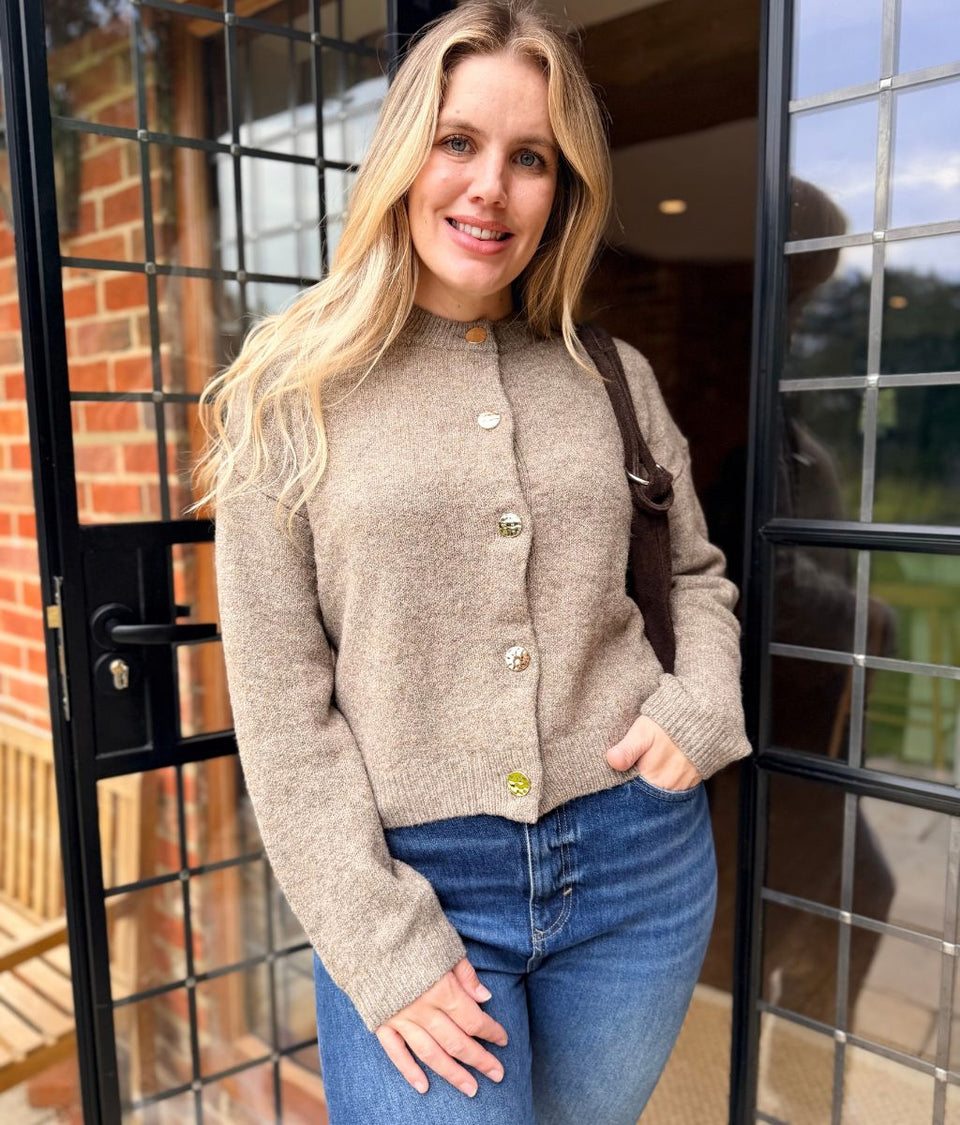 Brown Gold Button Cardigan