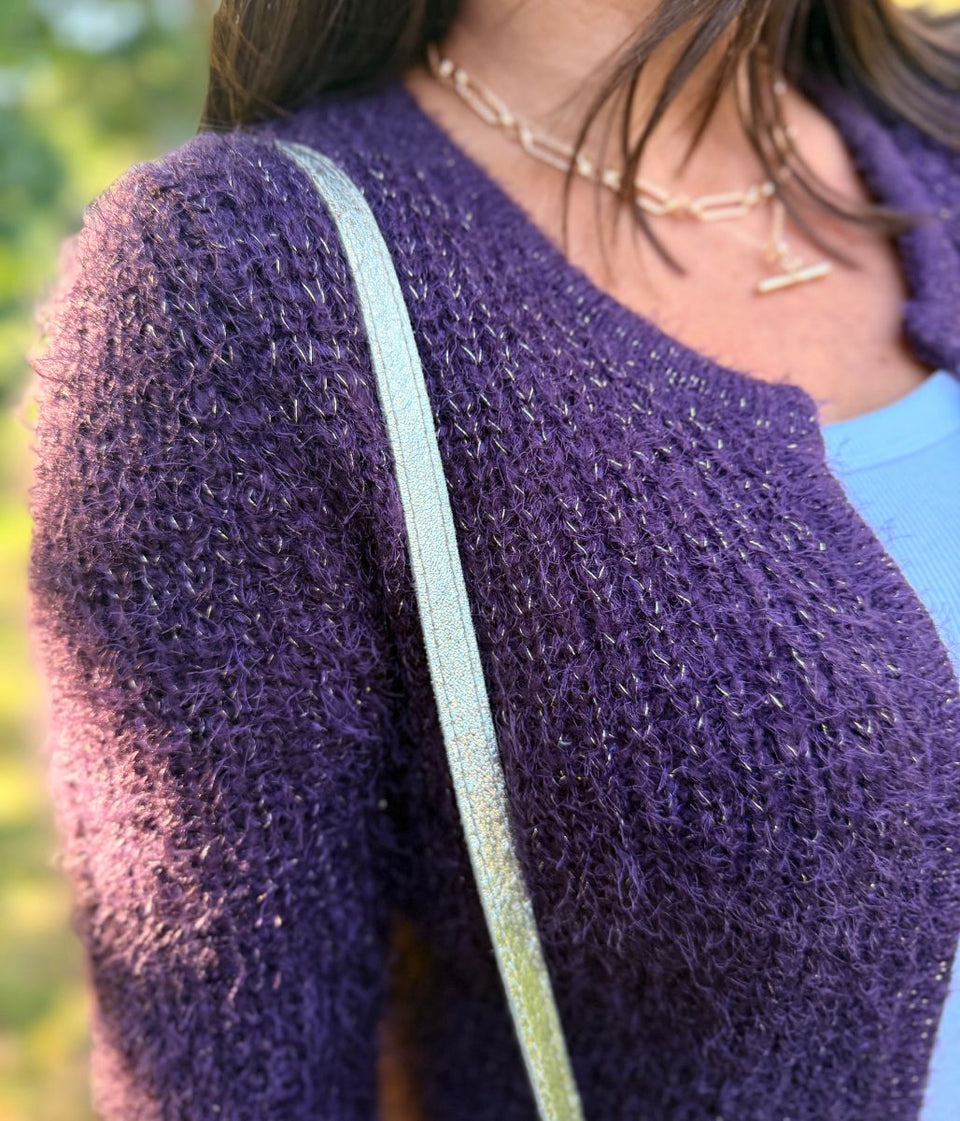 Aubergine Sparkle Knit Open Cardigan