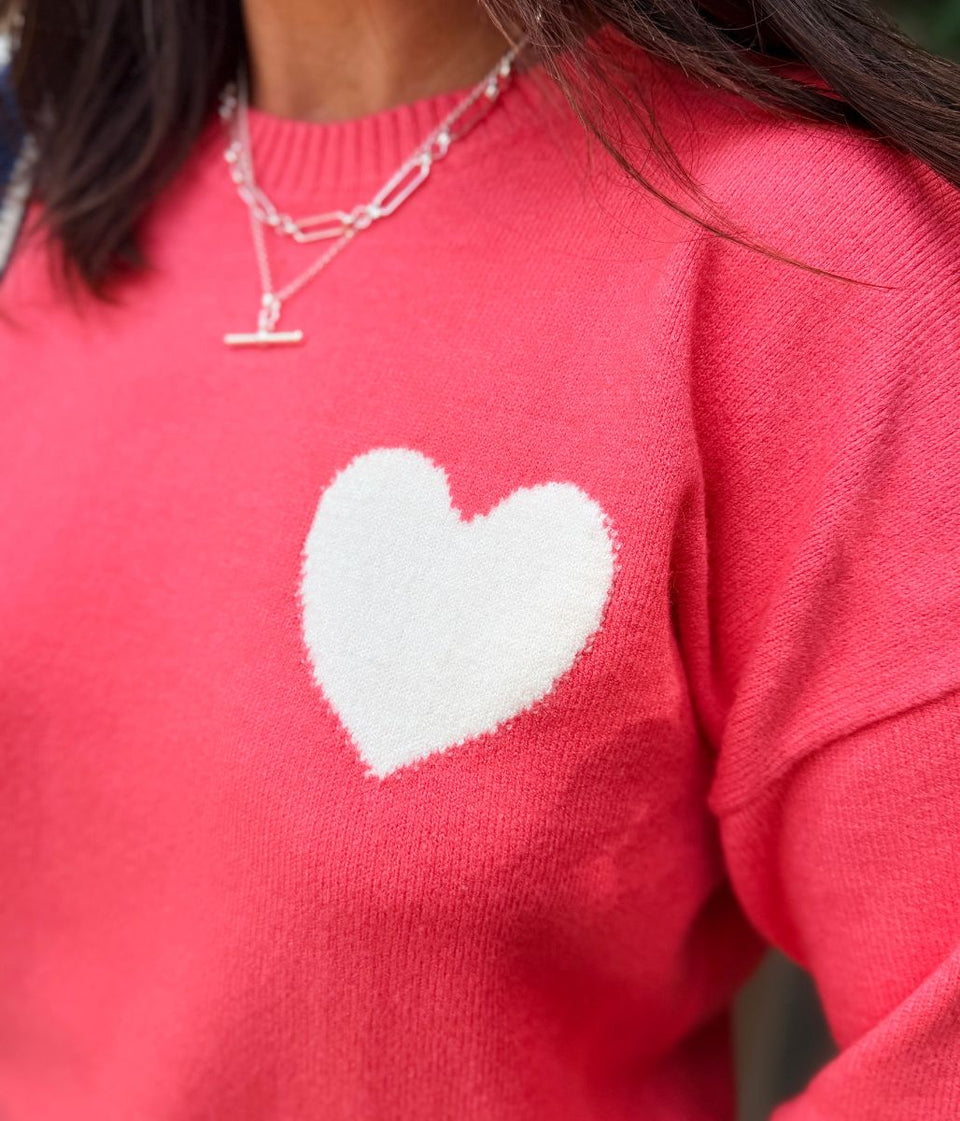 Pink Crew Neck Heart Jumper